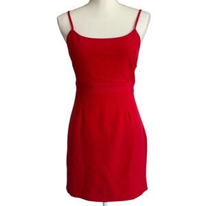 NBD Red Lace-Up Back Mini Dress Women's Small |‎ Bodycon Spaghetti Strap